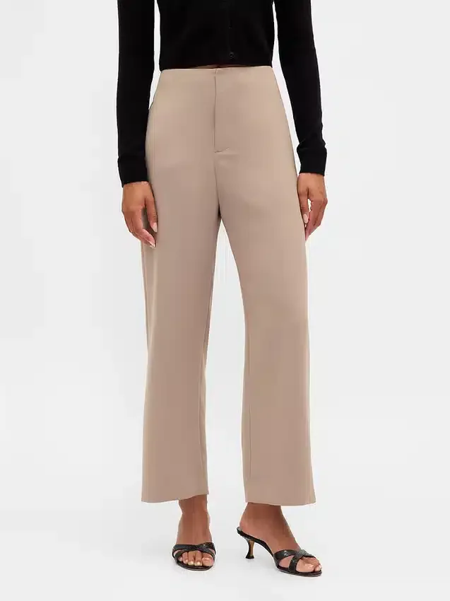 Pantaloni a vita alta in twill, modello dritto alla caviglia