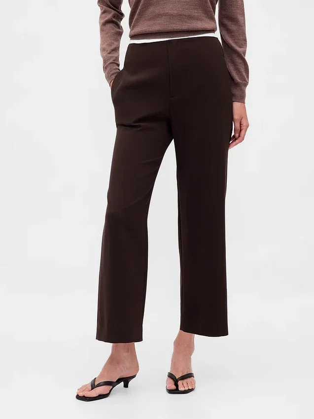 Pantaloni a vita alta in twill, modello dritto alla caviglia