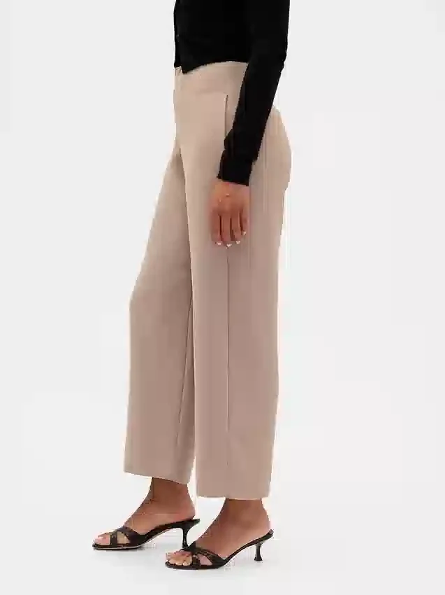 Pantaloni a vita alta in twill, modello dritto alla caviglia