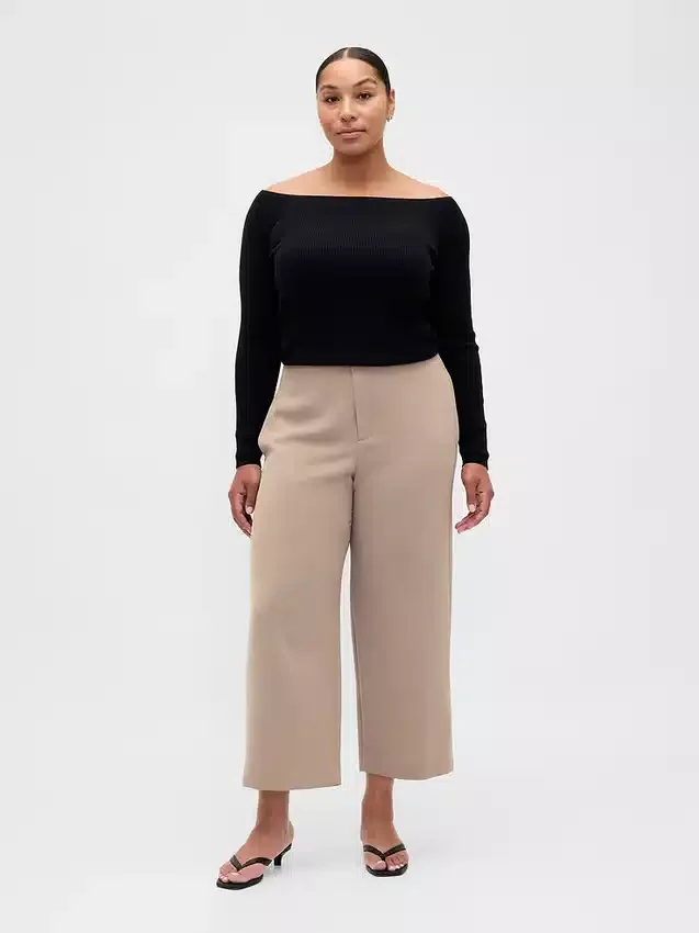 Pantaloni a vita alta in twill, modello dritto alla caviglia