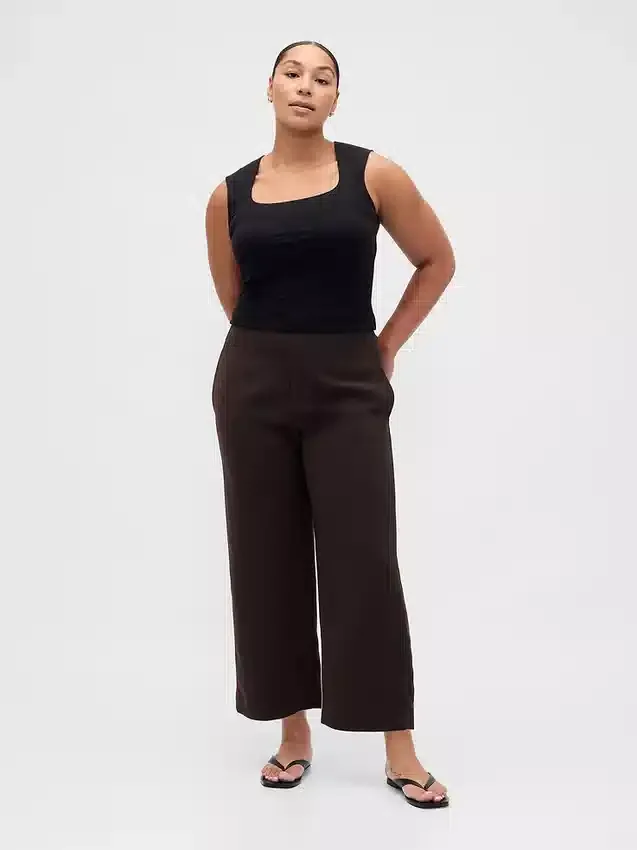 Pantaloni a vita alta in twill, modello dritto alla caviglia