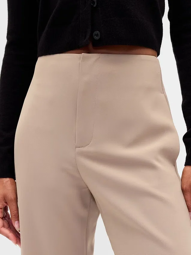 Pantaloni a vita alta in twill, modello dritto alla caviglia