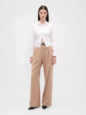Pantaloni a vita alta in twill spazzolato con pieghe 365