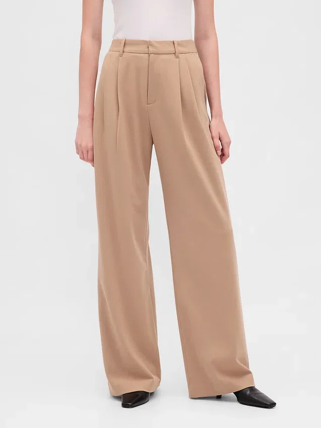 Pantaloni a vita alta in twill spazzolato con pieghe 365