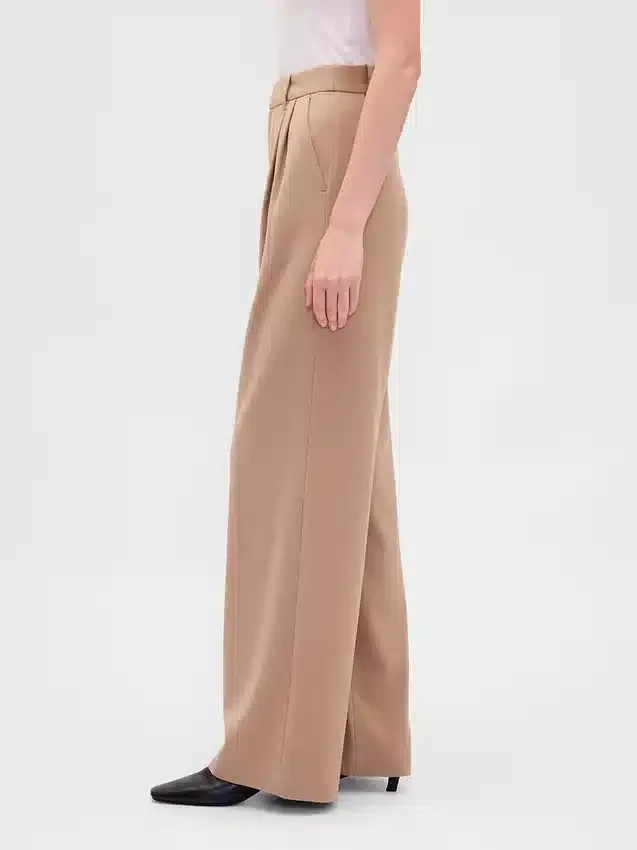 Pantaloni a vita alta in twill spazzolato con pieghe 365