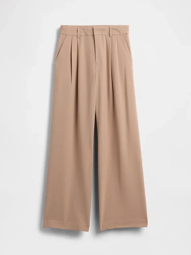 Pantaloni a vita alta in twill spazzolato con pieghe 365