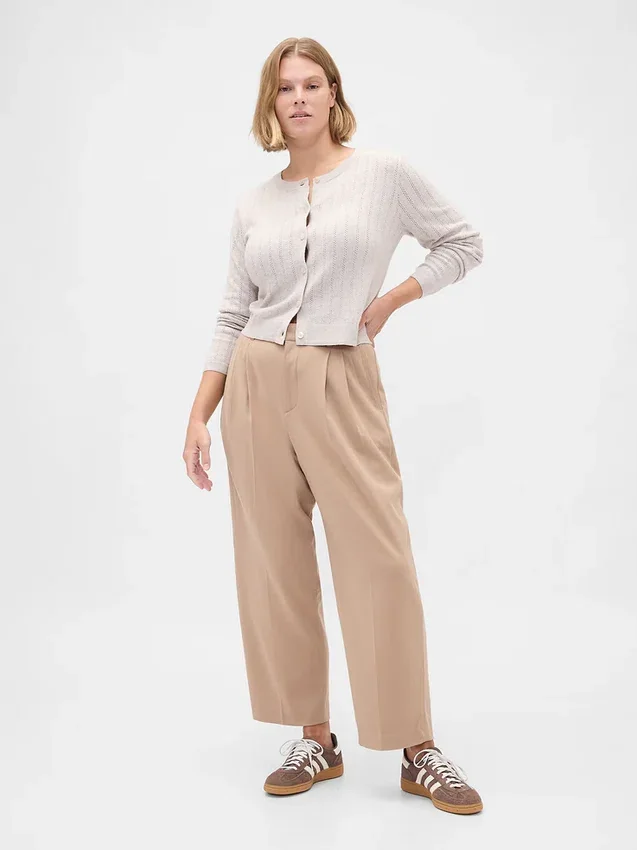 Pantaloni a vita alta in twill spazzolato con taglio affusolato alla caviglia 365