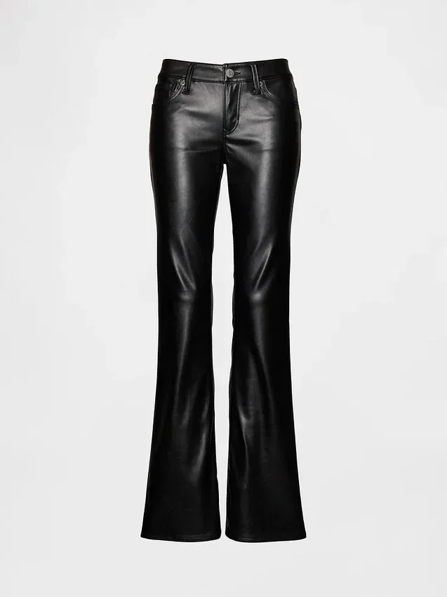 Pantaloni a vita bassa in pelle vegana riciclata, modello lungo e aderente