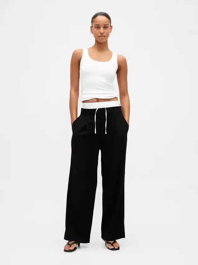 Pantaloni a vita media con doppia cintura