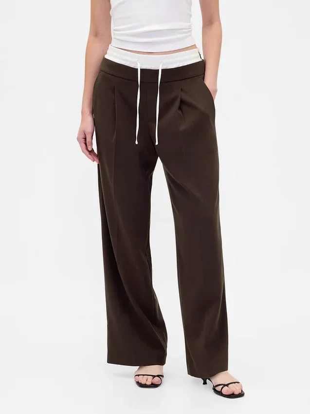 Pantaloni a vita media con doppia cintura
