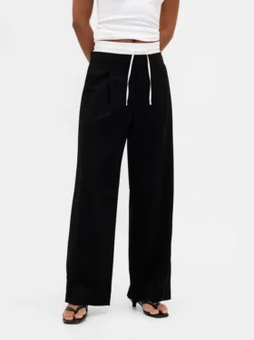 Pantaloni a vita media con doppia cintura