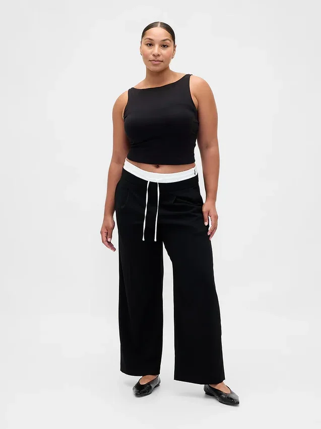Pantaloni a vita media con doppia cintura