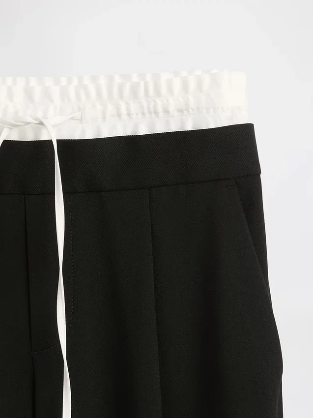 Pantaloni a vita media con doppia cintura