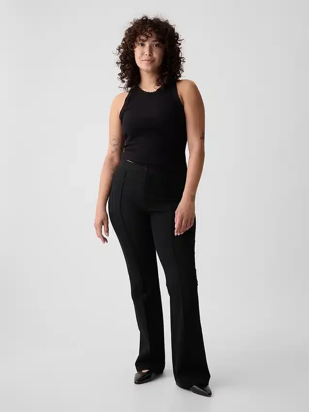 Pantaloni a zampa a vita alta in tessuto bi-elastico