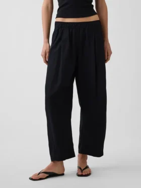 Pantaloni a zampa d’elefante in misto lino