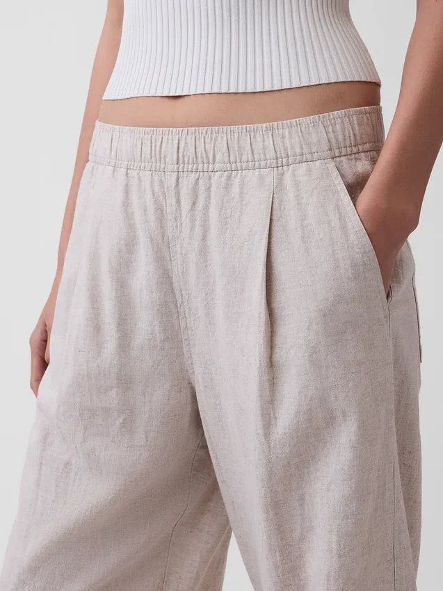 Pantaloni a zampa d’elefante in misto lino