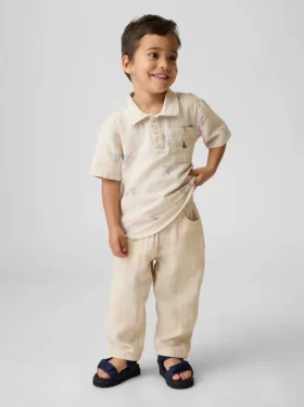 Pantaloni a zampa in garza di cotone con chiusura a elastico per neonato & bebè