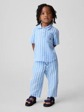 Pantaloni a zampa in garza di cotone con chiusura a elastico per neonato & bebè