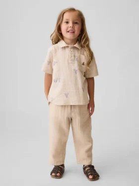 Pantaloni a zampa in garza di cotone con chiusura a elastico per neonato & bebè