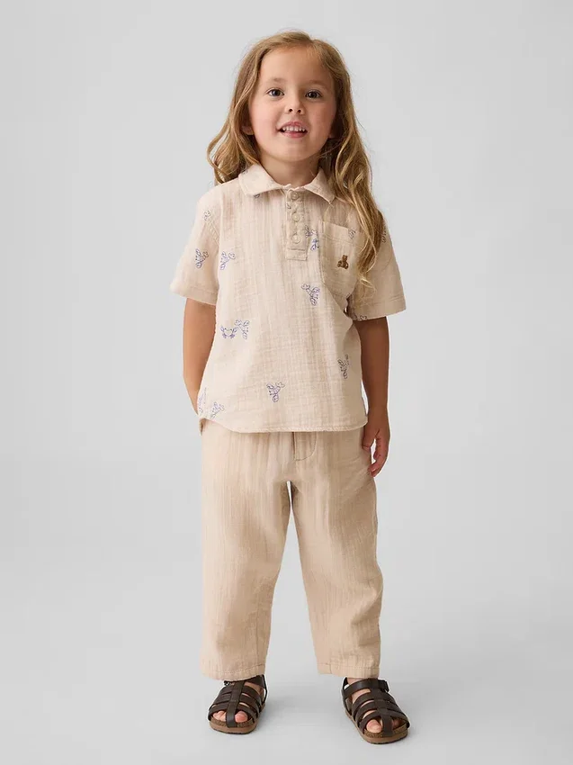 Pantaloni a zampa in garza di cotone con chiusura a elastico per neonato & bebè