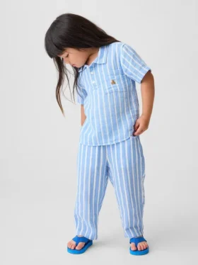 Pantaloni a zampa in garza di cotone con chiusura a elastico per neonato & bebè