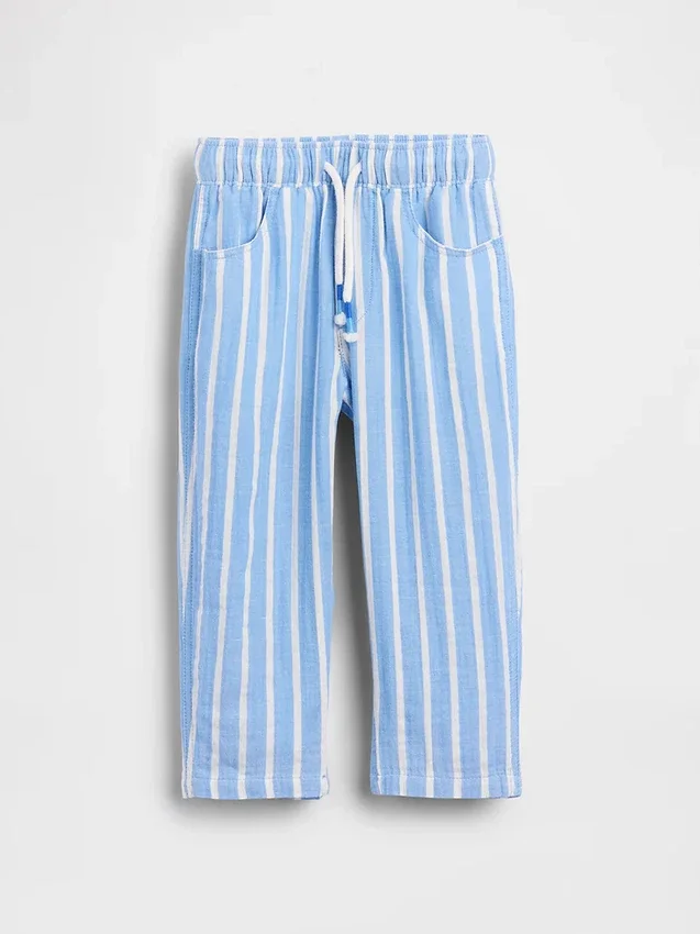 Pantaloni a zampa in garza di cotone con chiusura a elastico per neonato & bebè