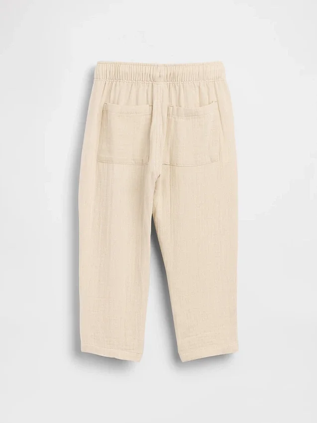 Pantaloni a zampa in garza di cotone con chiusura a elastico per neonato & bebè