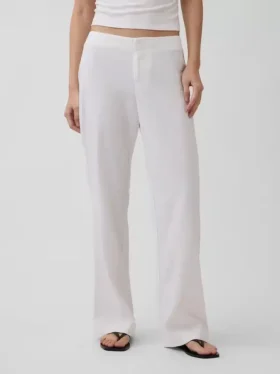 Pantaloni a zampa in misto lino a vita bassa