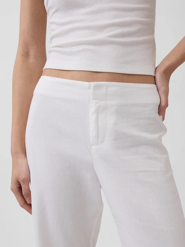 Pantaloni a zampa in misto lino a vita bassa