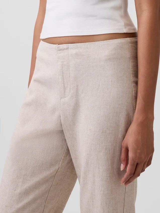 Pantaloni a zampa in misto lino a vita bassa