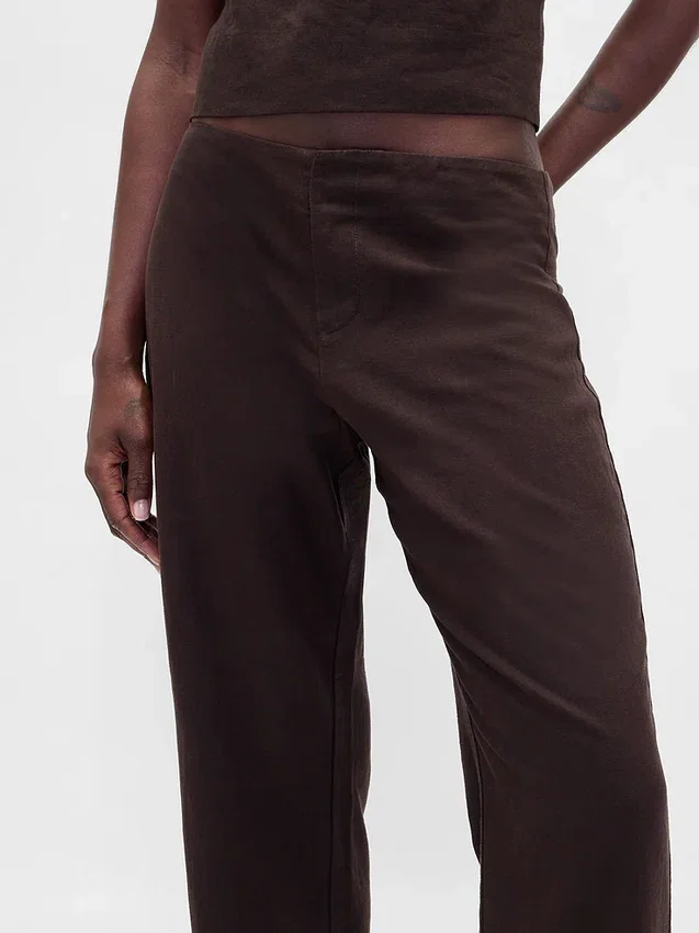 Pantaloni a zampa in misto lino a vita bassa