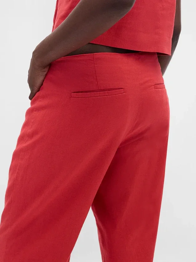 Pantaloni a zampa in misto lino a vita bassa