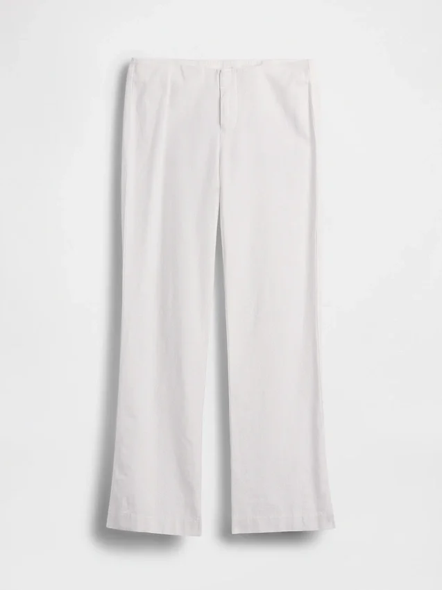 Pantaloni a zampa in misto lino a vita bassa