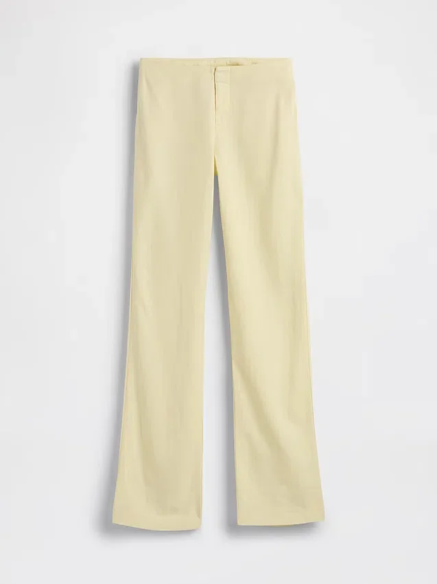 Pantaloni a zampa in misto lino a vita bassa