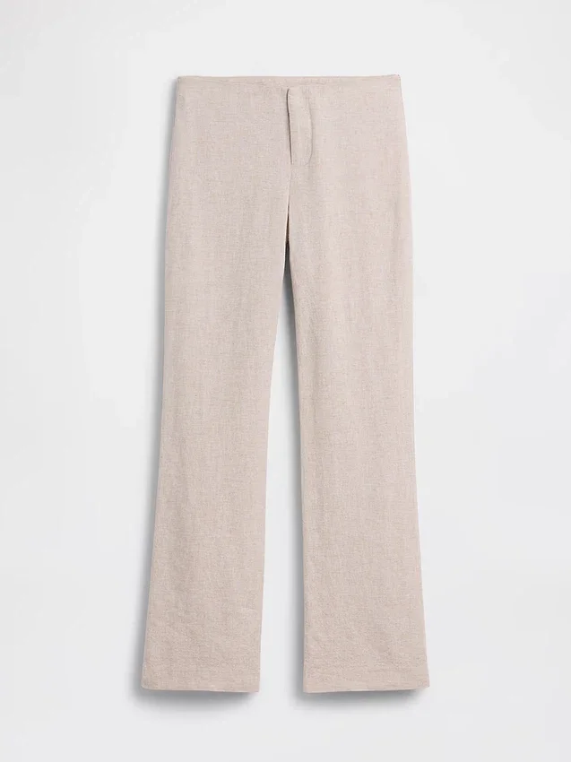 Pantaloni a zampa in misto lino a vita bassa