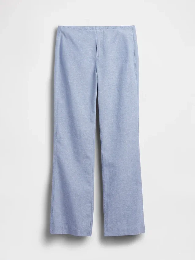 Pantaloni a zampa in misto lino a vita bassa