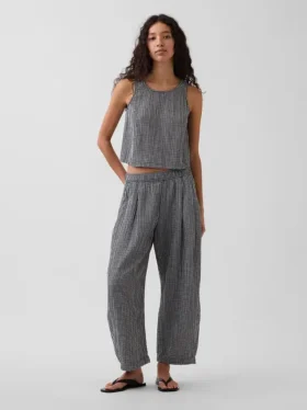 Pantaloni a zampa larghi in garza di cotone