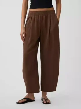 Pantaloni a zampa larghi in garza di cotone