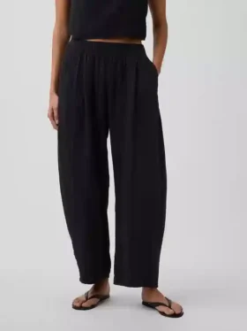 Pantaloni a zampa larghi in garza di cotone