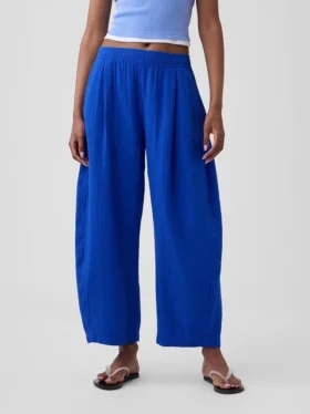 Pantaloni a zampa larghi in garza di cotone