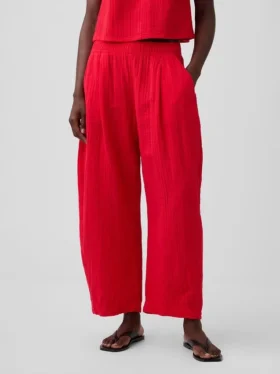 Pantaloni a zampa larghi in garza di cotone