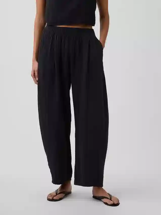 Pantaloni a zampa larghi in garza di cotone