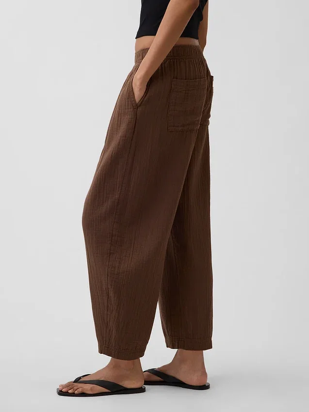 Pantaloni a zampa larghi in garza di cotone