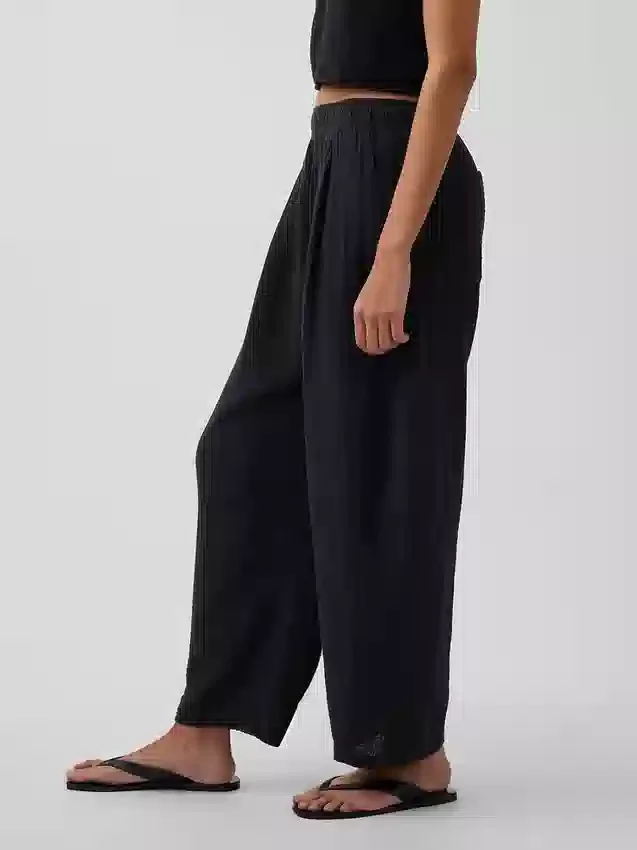 Pantaloni a zampa larghi in garza di cotone