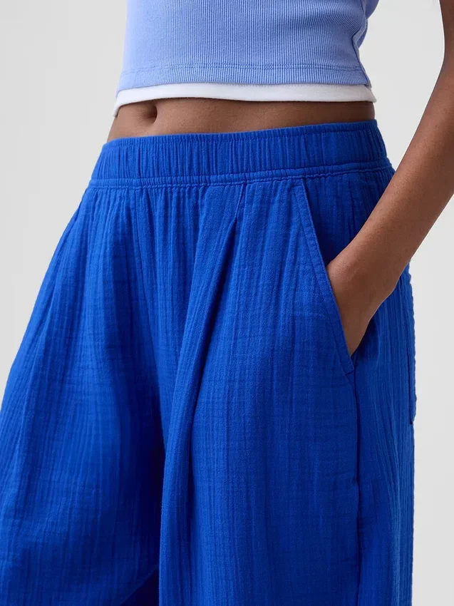 Pantaloni a zampa larghi in garza di cotone