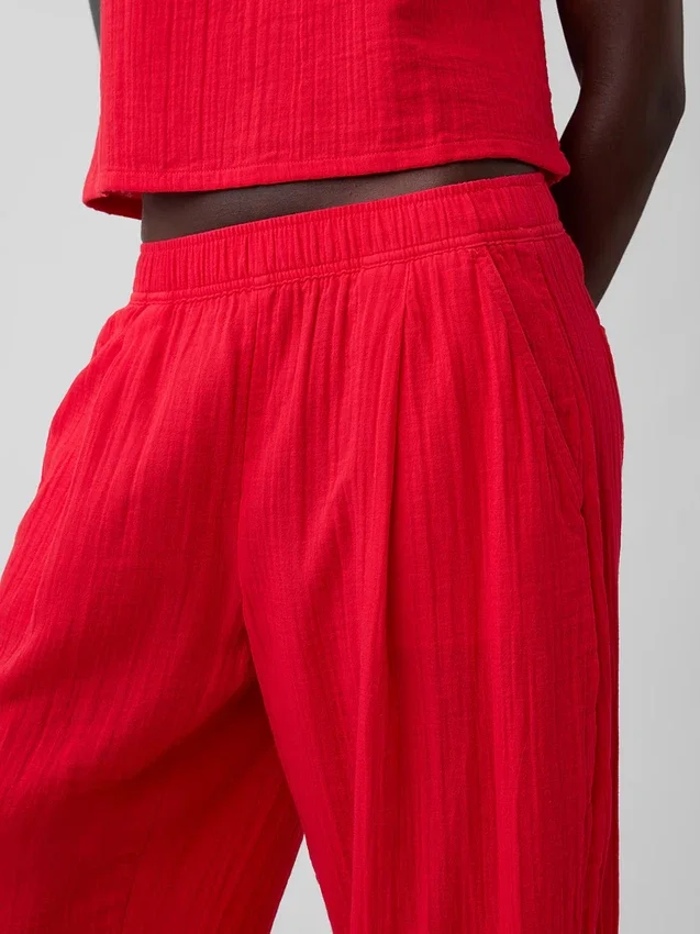 Pantaloni a zampa larghi in garza di cotone