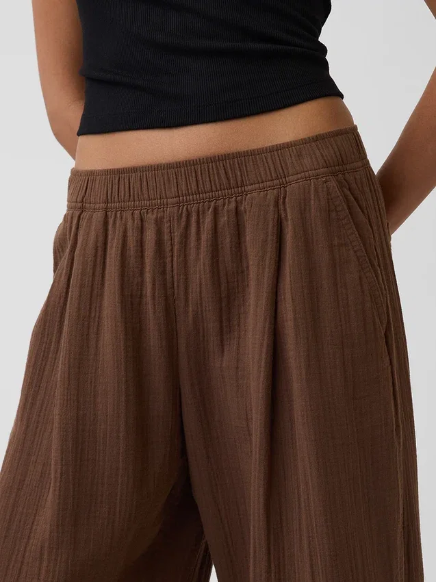 Pantaloni a zampa larghi in garza di cotone
