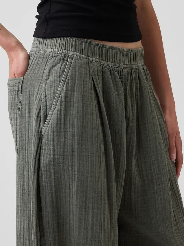 Pantaloni a zampa larghi in garza di cotone