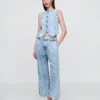 Pantaloni alla caviglia a vita alta in denim ultrasoft 365 con pieghe