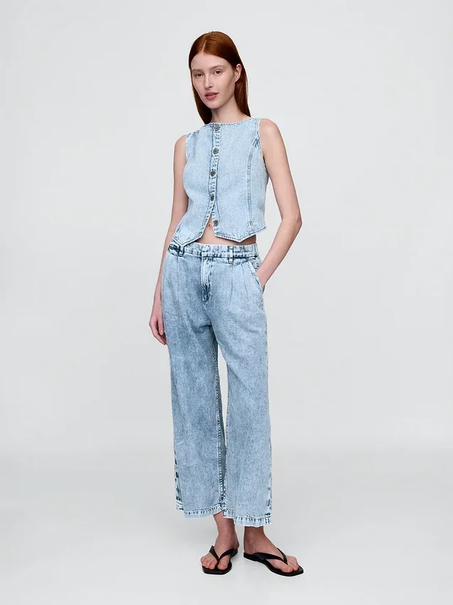 Pantaloni alla caviglia a vita alta in denim ultrasoft 365 con pieghe